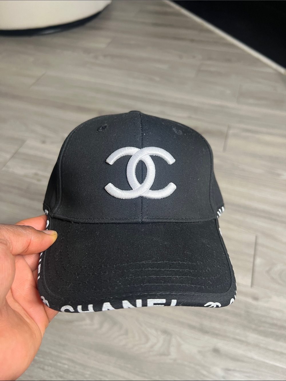 CHANEL Black Baseball Cap with White CC Logo and Brim Lettering - Picture 12 of 13